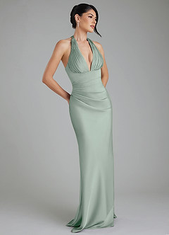 Azazie Torrance Kleider zum Anprobieren zu Hause Meerjungfrau-Linie Korsett Stretch-Satin Kleid Agave image1