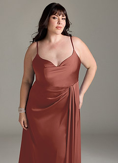 Azazie Brielle Bridesmaid Dresses Auburn A-Line Cowl Spaghetti Straps Stretch Satin Dress image11