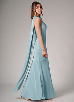 Azazie Kinsley Vestidos de damas de honor Vestido de Azul Malhumorado de Satén Elástico de Corte Sirena con Corte Lateral image6