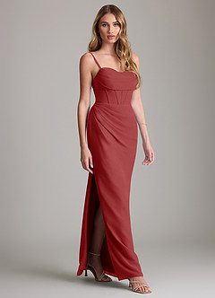 Azazie Mai Bridesmaid Dresses Rust Sheath Pleated Chiffon Dress image3