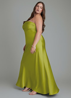 Azazie Saylor Vestidos de damas de honor Vestido Hierba De Limón de Satén Elástico de Corte Sirena con Palabra de honor image13