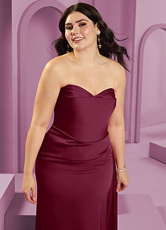 Barbie ♥ Azazie Vestidos de damas de honor Vestido de Mora de Satén Elástico de Corte Recto Convertible con Sin tirantes image15