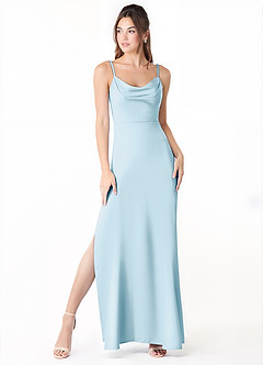 Azazie Alaija Bridesmaid Dresses Sky Blue Mermaid Side Slit Stretch Satin Dress image2
