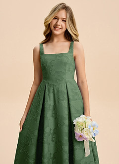 Azazie Amalie Junior Eucalyptus A-Line Ruched Floral Burnout Dress image8