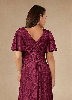 Azazie Emmeline Mother of the Bride Dresses Burgundy A-Line Pleated Floral Burnout Dress image6