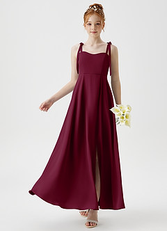 Azazie Rosey Junior Mulberry A-Line Sweetheart Neckline Stretch Satin Dress image1