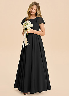 Azazie Cady Junior Black A-Line Pleated Chiffon Dress image4