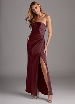 Azazie Lexie Bridesmaid Dresses Sangria Sheath Strapless Stretch Satin Convertible Dress image4