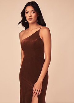 Azazie Kala Bridesmaid Dresses Terracotta A-Line One Shoulder Velvet Dress image6