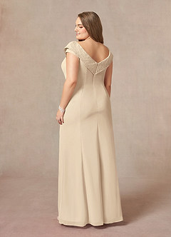 Azazie Cupid Vente Finale Robe Trapèze en Mousseline de soie Col bateau en dentelle Champagne image9