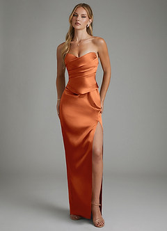 Azazie Logan Robes de demoiselle d'honneur Robe Fourreau en Satiné métallisé Bustier Orange Brûlée image6