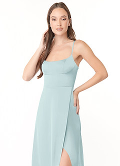 Azazie Halsey Brautjungfernkleider Etui Seitliche Cut-Outs Stretch-Satin Kleid Nebel image5