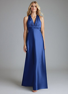 Azazie Raelynn Brudtärnklänningar Klä av A-Linje i Stretch Satin Plisserad Kungsblå image4