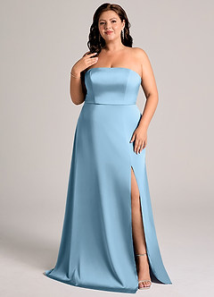 Azazie Wren Bridesmaid Dresses Steel Blue A-Line Strapless Stretch Satin Convertible Dress image8