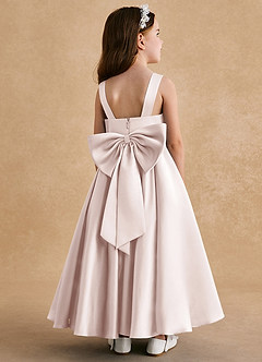 Azazie Honey Bear Flower Girl Dresses Rose Petal A-Line Pleated Matte Satin Dress image1