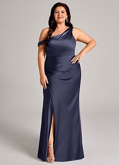 Azazie Madelyn Bridesmaid Dresses Stormy Mermaid One Shoulder Stretch Satin Convertible Dress image9
