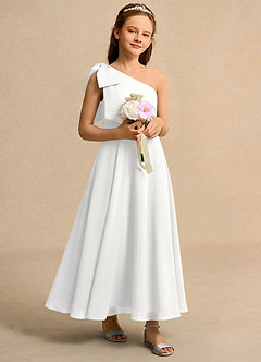 Azazie Guppy Girls Formal Blumenmädchenkleider A-Linie One-Shoulder Chiffon Kleid Weiß image1