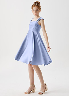Azazie Amira Junior Ice A-Line Pleated Stretch Satin Dress image4