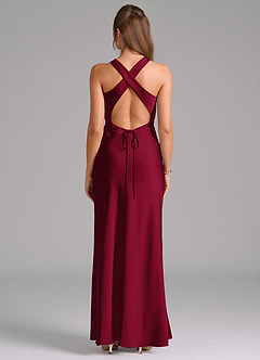 Azazie Evadne Bridesmaid Dresses Burgundy A-Line Pleated Stretch Satin Dress image2
