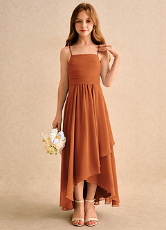 Azazie Twilight Dance Girls Formal Flower Girl Dresses Cinnamon A-Line Pleated Chiffon Dress image5