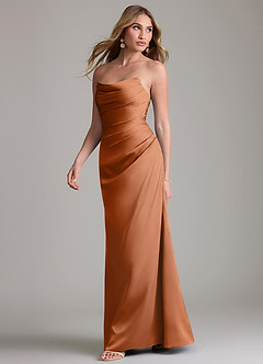 Azazie Lucille Bridesmaid Dresses Copper Mermaid Strapless Stretch Satin Convertible Dress image3