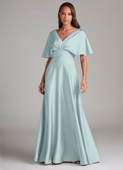 Azazie Pamela Bridesmaid Dresses Mist A-Line Pleated Stretch Satin Dress image1
