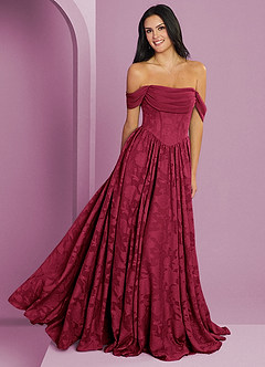 Barbie ♥ Azazie Bridesmaid Dresses Burgundy A-Line Off the Shoulder Floral Burnout Convertible Dress image7