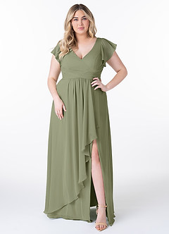 Azazie Omari Robes de demoiselle d'honneur Robe Trapèze en Mousseline de soie Pistache image7