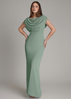 Azazie Hadley Robes de demoiselle d'honneur Robe Sirène en Mousseline de soie Plissée Sauge D'argent image10