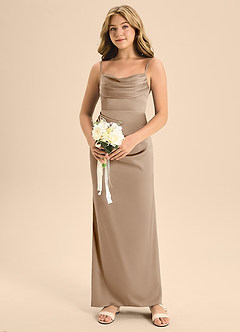 Azazie Mai Junior Taupe A-Line Sweetheart Neckline Stretch Satin Dress image4