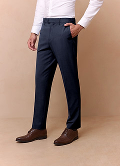 front Savile Navy Blue Wool Blend Dress Pants