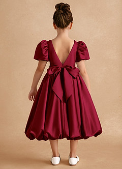 Azazie Jellybean Flower Girl Dresses Burgundy Ball-Gown Ruched Matte Satin Dress image2