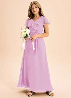 Azazie Lainey Junior A-Linie mit Taschen Chiffon Kleid Bonbonrosa image6
