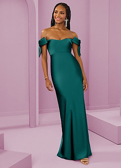 Barbie ♥ Azazie Bridesmaid Dresses Peacock Sheath Off the Shoulder Stretch Satin Convertible Dress image10