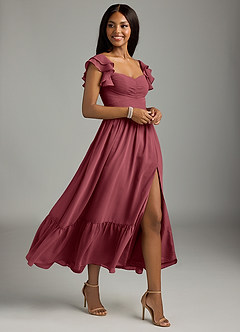 Azazie Anaya Bridesmaid Dresses Merlot A-Line Pleated Chiffon Dress image3