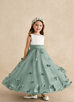 Azazie Vi Flower Girl Dresses Silver Sage A-Line Sleeveless Tulle Dress image8