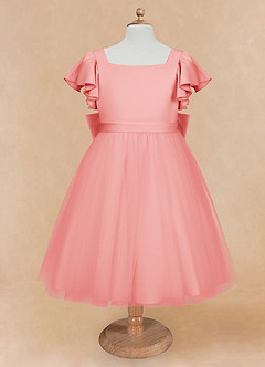 Azazie Kaeya Flower Girl Dresses Coral A-Line Bow Tulle Dress image5