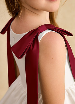 Azazie Stacie Jurken voor bloemenmeisjes A-Lijn Jurk van Mat Satijn Boog Ivoor Bordeaux image7