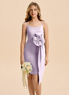 Azazie Nellie Junior Linia A Ukłon Matowy satynowy Mini Młodsza druhna Sukienka image6