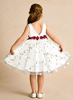 Azazie Starri Flower Girl Dresses Ivory Scarlet Ball-Gown Beaded Matte Satin Dress image2