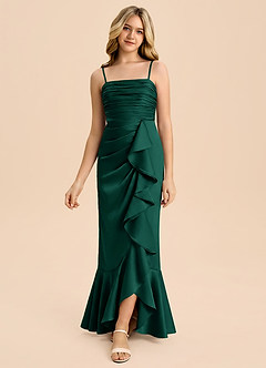 Azazie Ryan Junior Emerald Sheath Bow Stretch Satin Dress image3