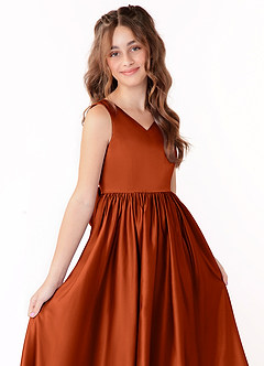 Azazie Hathaway Junior Paprika A-Line Bow Stretch Satin Dress image9