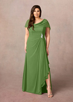 Azazie Mary vestidos de madre de la novia Vestido de Albahaca de Gasa de Corte en A con Corte Lateral image6