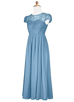 Azazie Delevingne Junior Jurk van Chiffon met A-Lijn Kant Staal Blauw image8