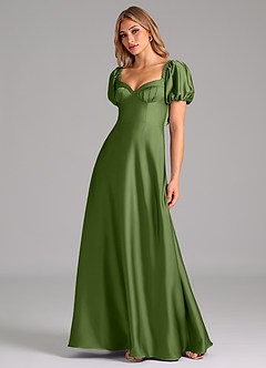 Azazie Fatima Robes de demoiselle d'honneur Robe Trapèze en Satin extensible Plissée Genévrier image4