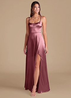 Azazie Halsey Bridesmaid Dresses Desert Rose A-Line Side Slit Metallic Satin Dress image3