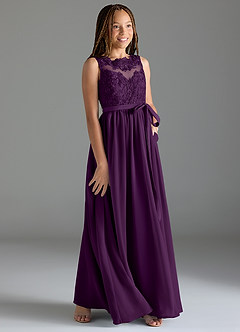 Azazie Elly Junior Grape A-Line Lace Chiffon Dress image4