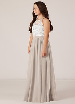 Azazie Fahari Junior Abito A-Line in Chiffon Pizzo Gelo image3