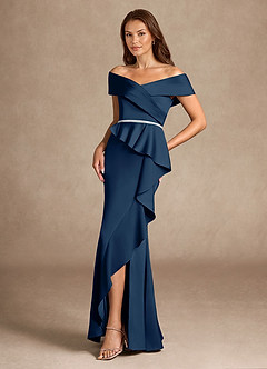 Azazie Dareia vestidos de madre de la novia Vestido de Azul Marino Oscuro de Satén Elástico de Sirena con Vestidos sin tirantes image2