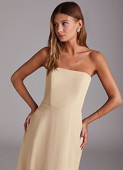 Azazie Wren Bridesmaid Dresses Champagne A-Line Side Slit Chiffon Convertible Dress image5
